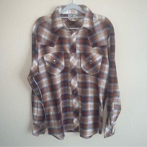 Rocking K Ranchwear by Kennington Brown Plaid Pearl Snap Size Large